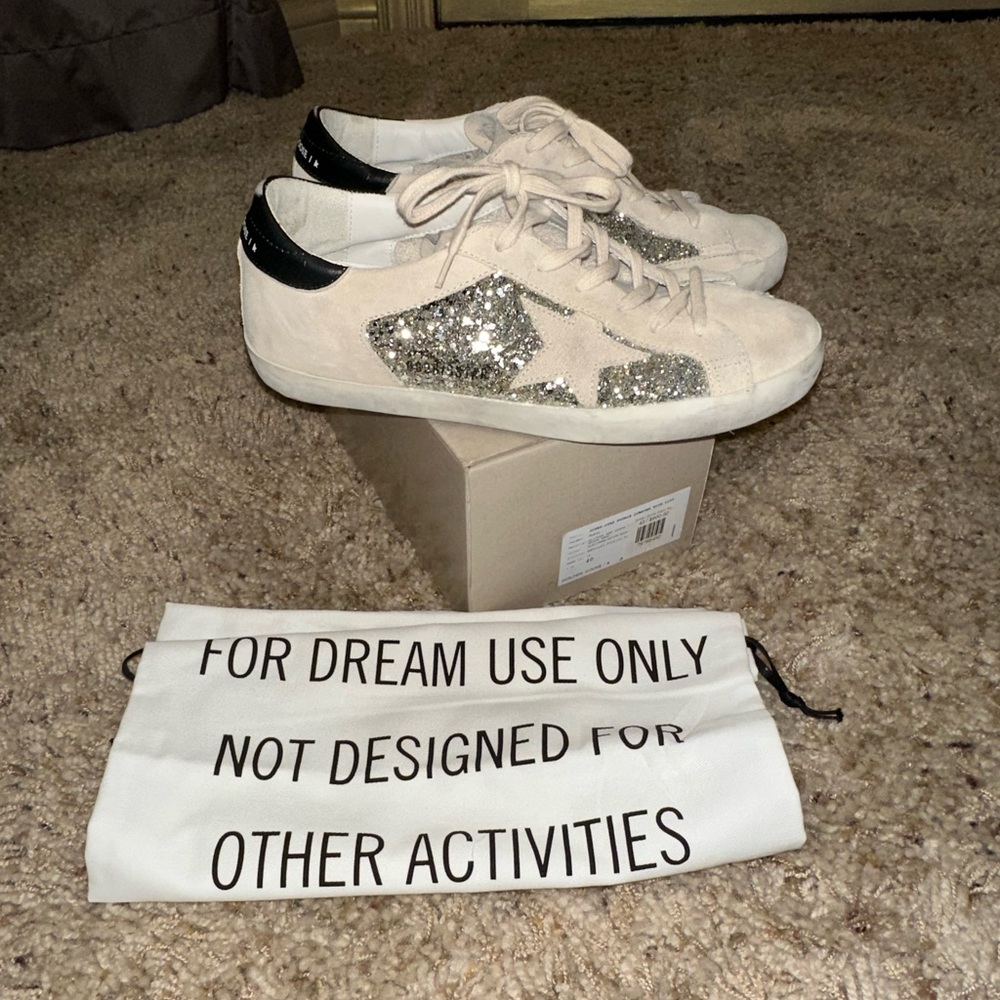 Golden Goose Platinum Glitter Super Star Sneakers Size 40 EXCELLENT CONDITION